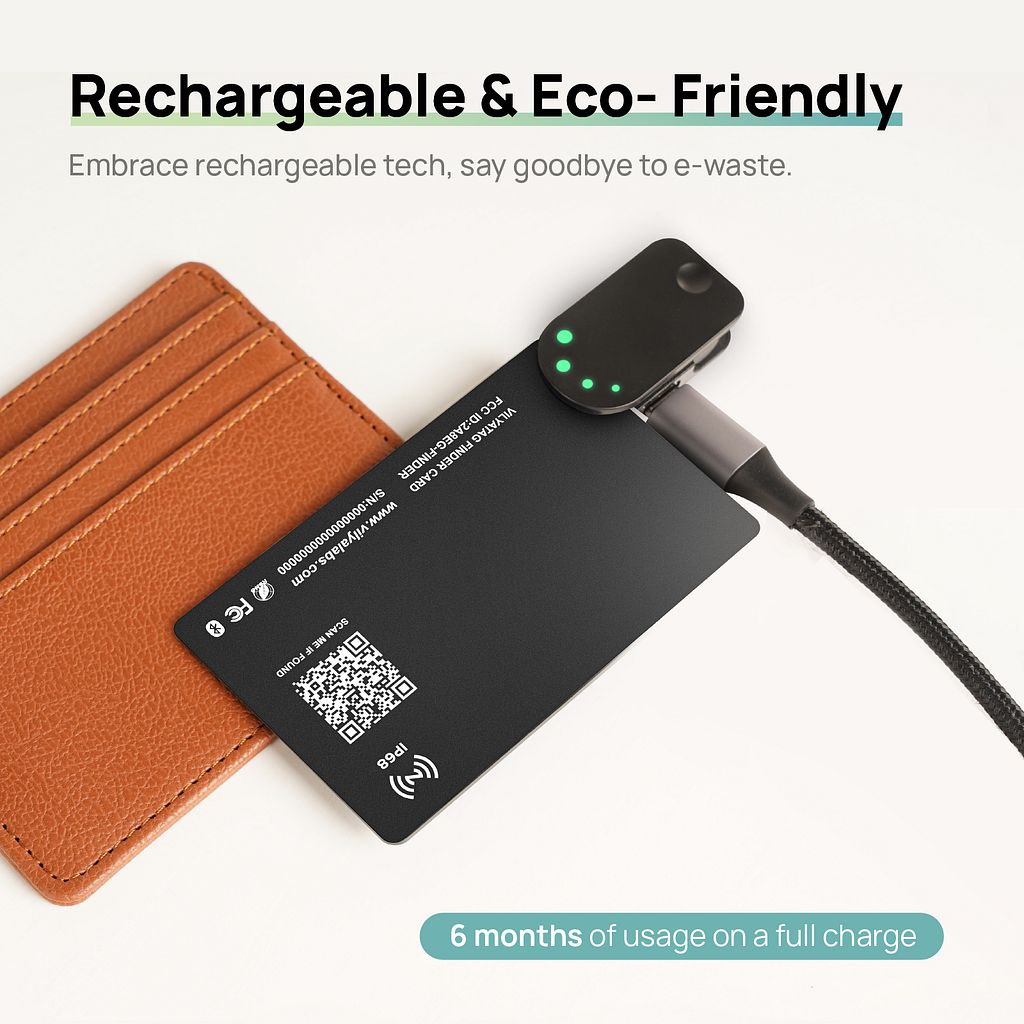 SmartCard Thin Wallet Tracker Card, Rechargeable & Reusable, Works with Apple Find My App, Item Finder for Luggage Tag, Purse, Phone