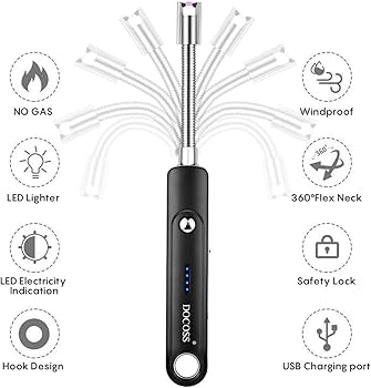 Electric Rechargeable Gas Lighter/Plasma Lighter Flameless Windproof USB Lighter 360 Deg Flexible Neck Arc Lighter