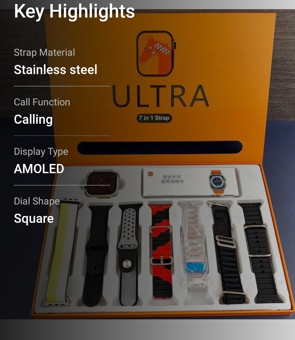 HL STRIKES 7 in 1 combo ultra 8 smart watch T800 silver smart watch
