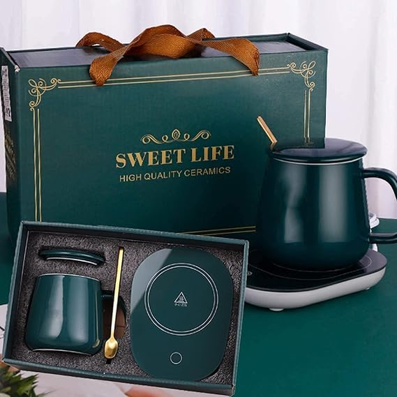 Electric Cup Warmer | Coffee Gift Set Consisting of Heat Plate and Coffee Mug | Heated Cup with Drink Warmer | Mug Warmer | Tea Warmer Pad | Coffee Warmer 