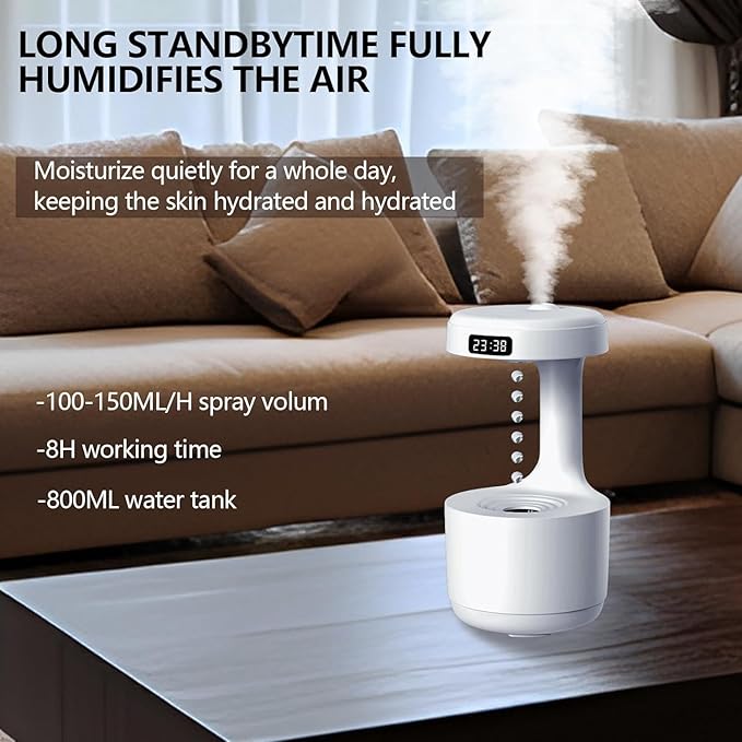 Anti-Gravity Humidifier with LED Clock Display Ultrasonic Cool Mist Diffuser