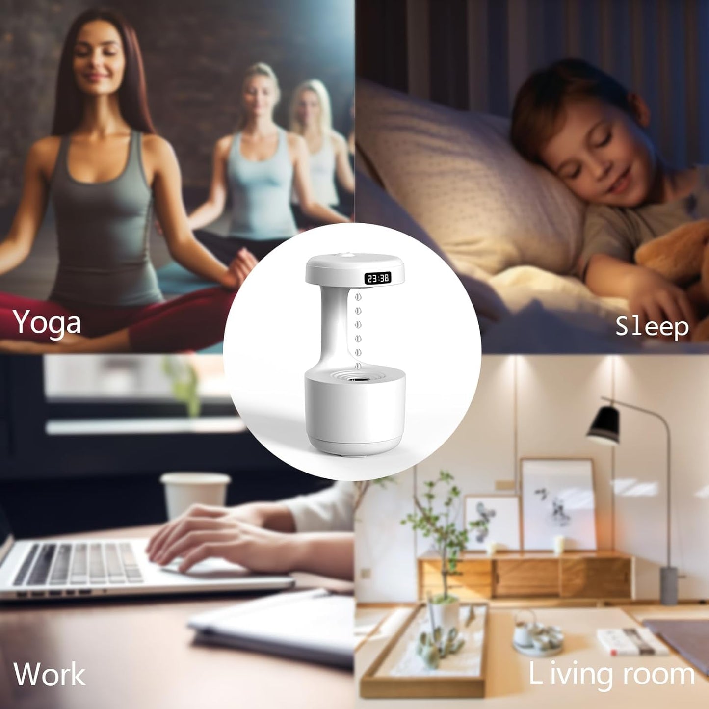 Anti-Gravity Humidifier with LED Clock Display Ultrasonic Cool Mist Diffuser