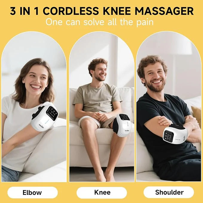 Knee Massager, Wireless Knee Massager, LED Screen, Infrared Wearable Rechargeable Knee Massager for Swollen and Painful Joints, 3 Adjustable Intensities and Temperature