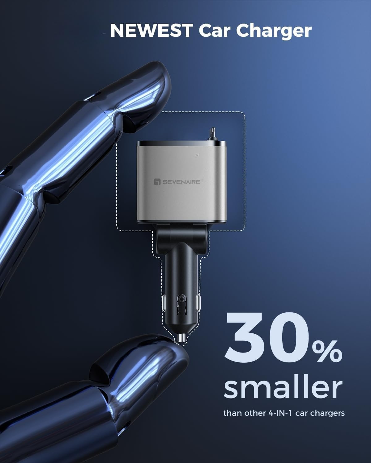 Smaller 4 in 1 Retractable Car Charger with Dual Type C Cables, 69W Super Fast Retractable USB C, Car Accessories,