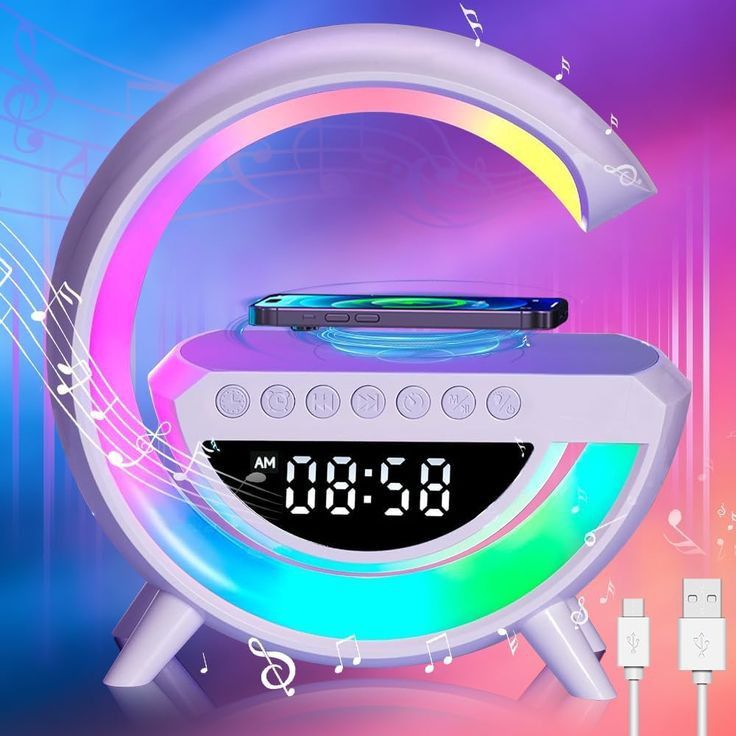 3 IN 1 MULTIFUNCTION G SHAPE LED BLUTOOTH SPEAKER WITH WIRELESD FAST CHARGER