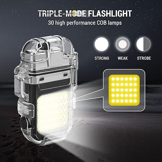 Venall USB Rechargeable Electric Lighter with 3 Modes COB Flashlight