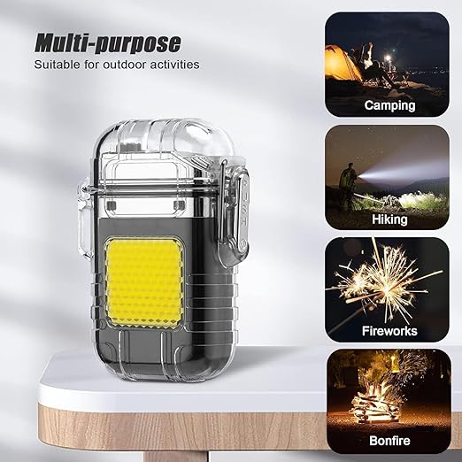 Venall USB Rechargeable Electric Lighter with 3 Modes COB Flashlight